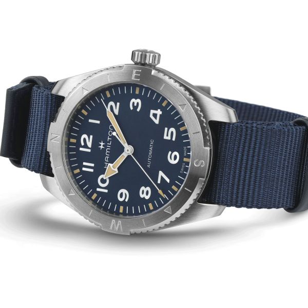 Montre Hamilton Khaki Field Expedition automatique cadran bleu bracelet NATO bleu 41 mm H70315940