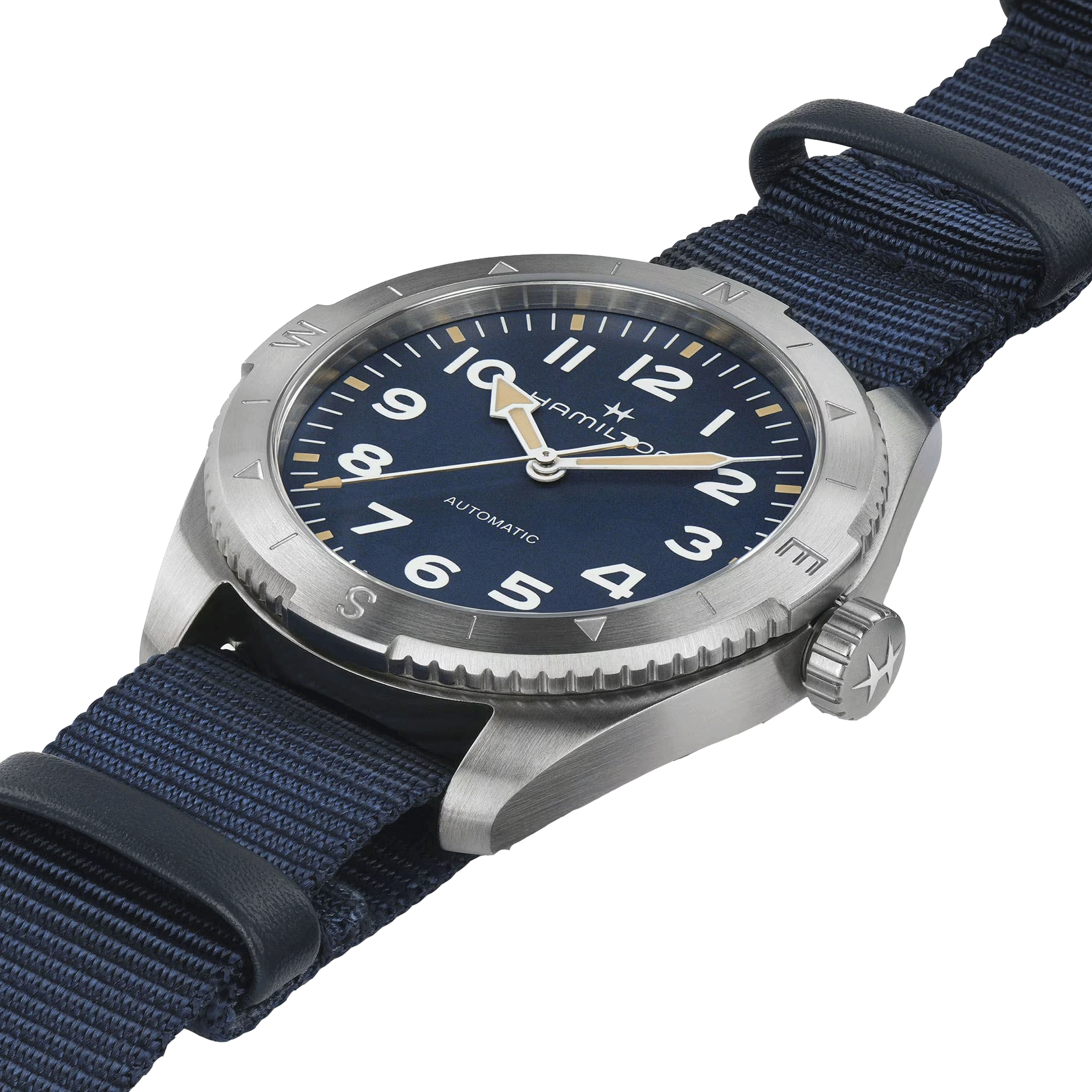 Montre Hamilton Khaki Field Expedition automatique cadran bleu bracelet NATO bleu 41 mm H70315940