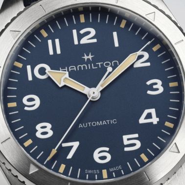 Montre Hamilton Khaki Field Expedition automatique cadran bleu bracelet NATO bleu 41 mm H70315940