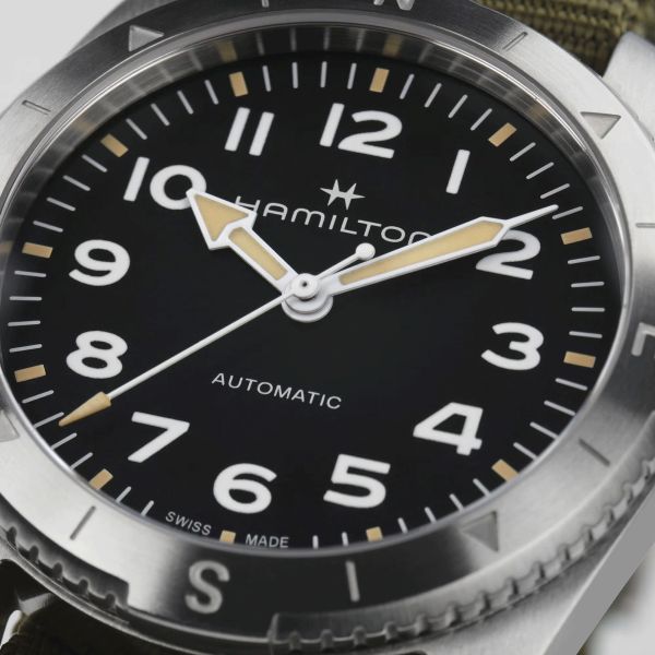 Hamilton Khaki Field Expedition automatic watch black dial green NATO strap 37 mm