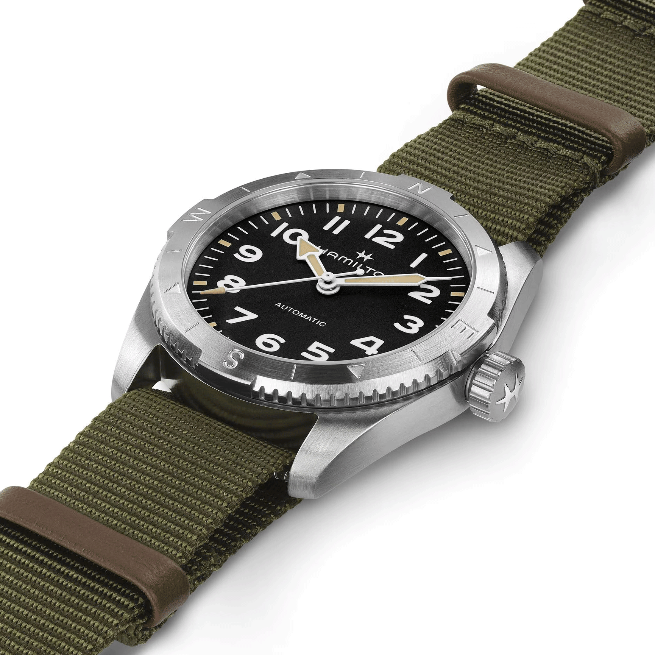 Montre Hamilton Khaki Field Expedition automatique cadran noir bracelet NATO vert 37 mm H70225931