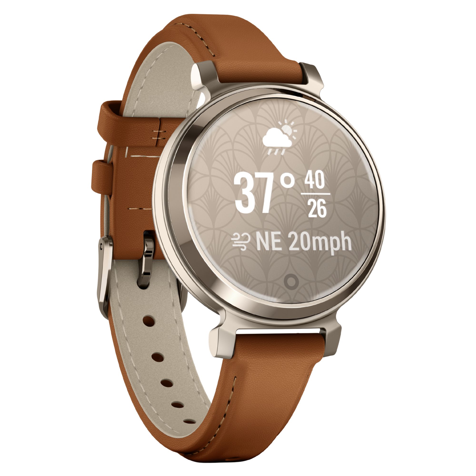 Montre Garmin Lily 2 Cream Gold bracelet cuir camel 35,4 mm