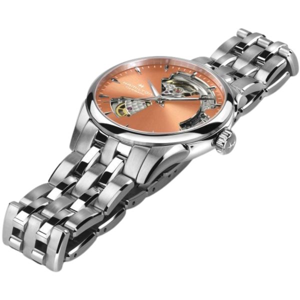 Montre Hamilton Jazzmaster Open Heart Lady automatic apricot dial steel bracelet 36 mm
