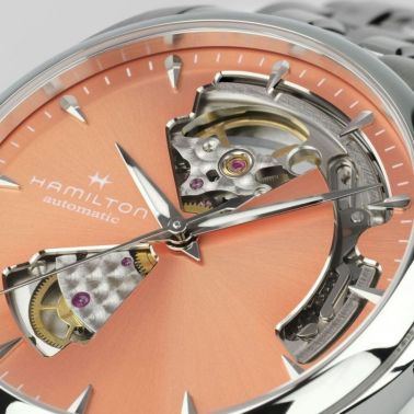 Montre Hamilton Jazzmaster Open Heart Lady automatic apricot dial steel bracelet 36 mm