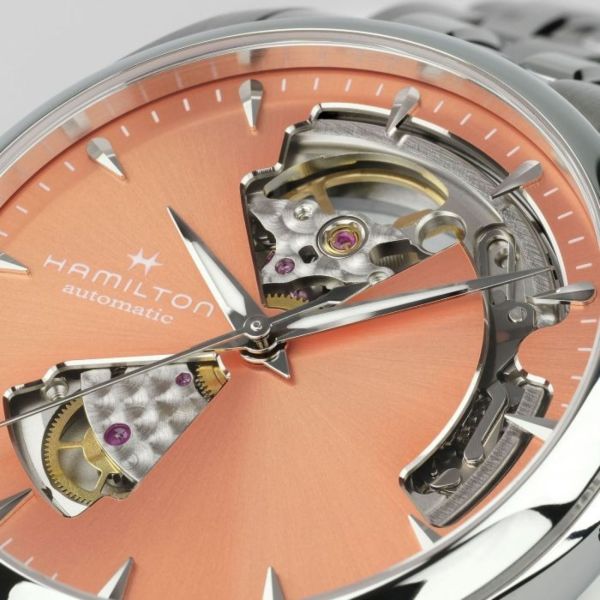 Montre Hamilton Jazzmaster Open Heart Lady automatic apricot dial steel bracelet 36 mm