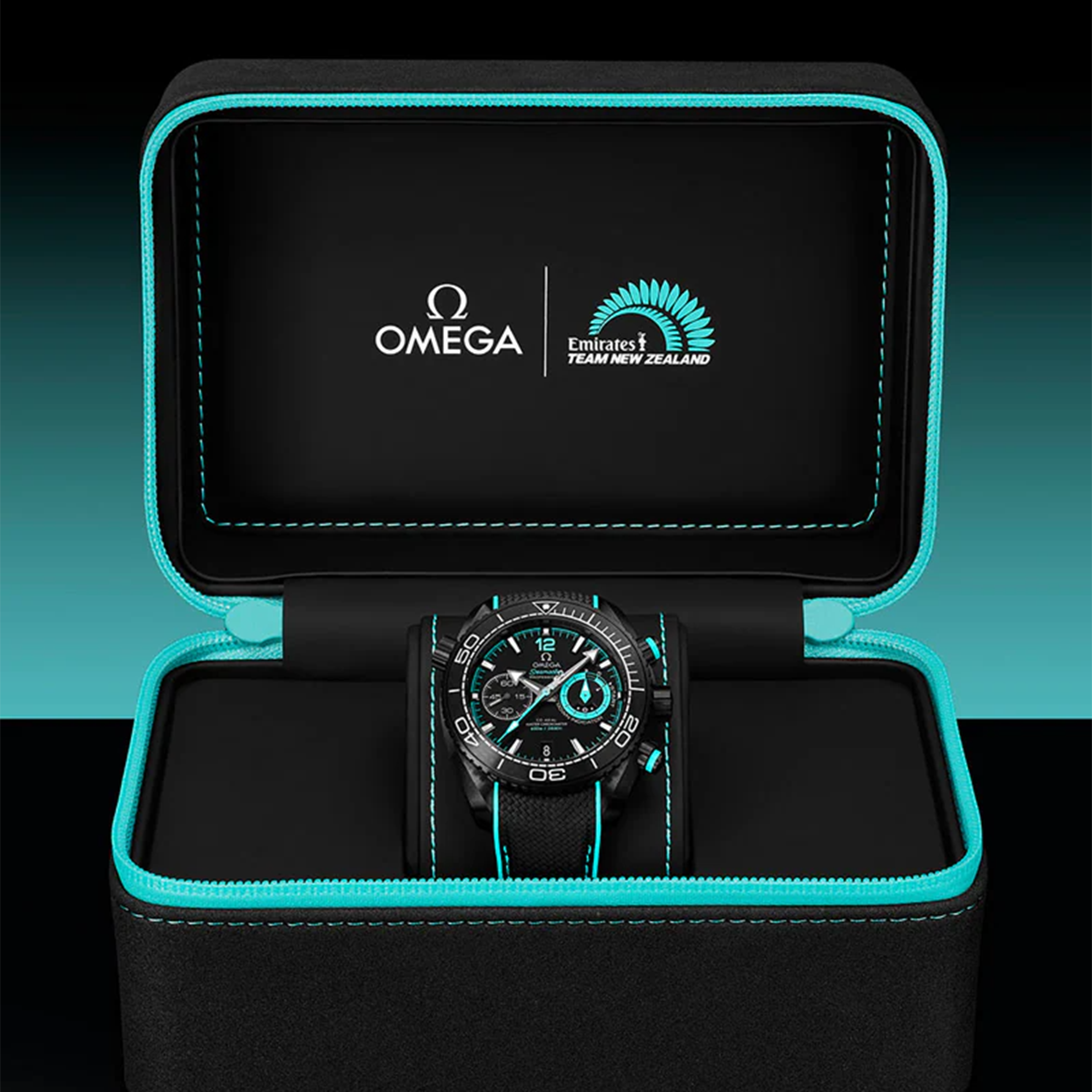 Omega Seamaster Planet Ocean 600m Chronograph ETNZ Deep Black Edition black dial rubber strap 45,5 mm