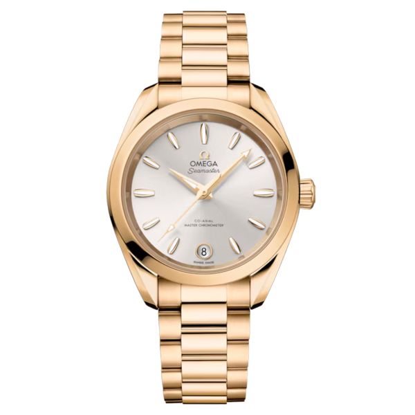 Montre Omega Seamaster Aqua Terra Shades 150m Ladies Or Moonshine cadran argenté bracelet or 34 mm