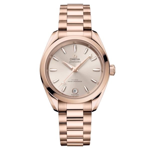 Omega Seamaster Aqua Terra Shades 150m Ladies Sedna Gold linen dial gold bracelet 34 mm
