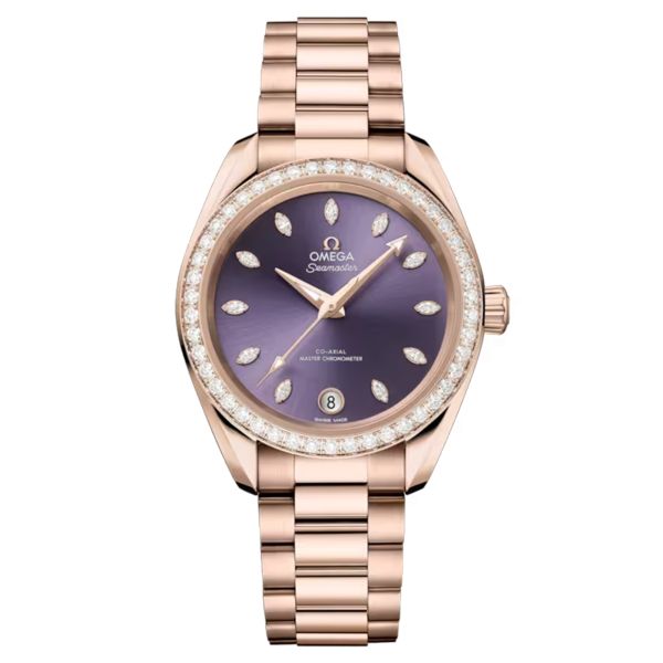 Montre Omega Seamaster Aqua Terra Shades 150m Ladies Or Sedna cadran lavande bracelet or 34 mm
