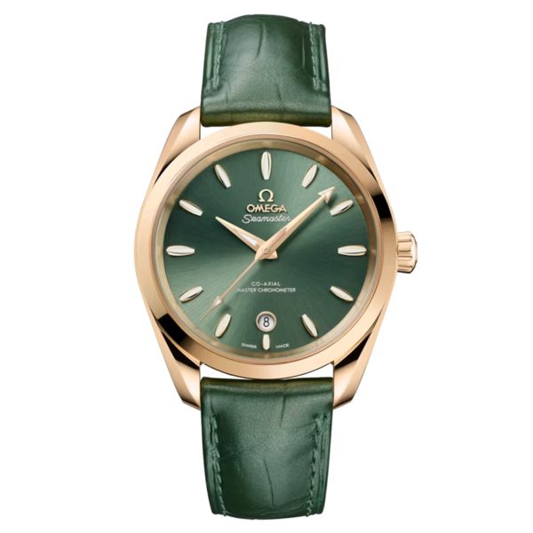 Montre Omega Seamaster Aqua Terra Shades 150m Ladies Or Moonshine cadran vert bracelet cuir 38 mm