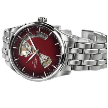 Montre Hamilton Jazzmaster Open Heart Auto cadran rouge bracelet acier 40 mm