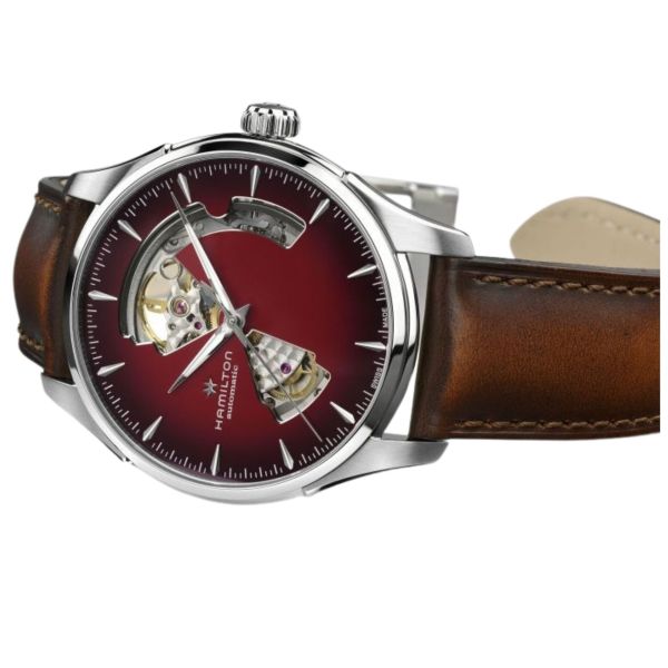 Montre Hamilton Jazzmaster Open Heart Auto cadran rouge bracelet acier 40 mm