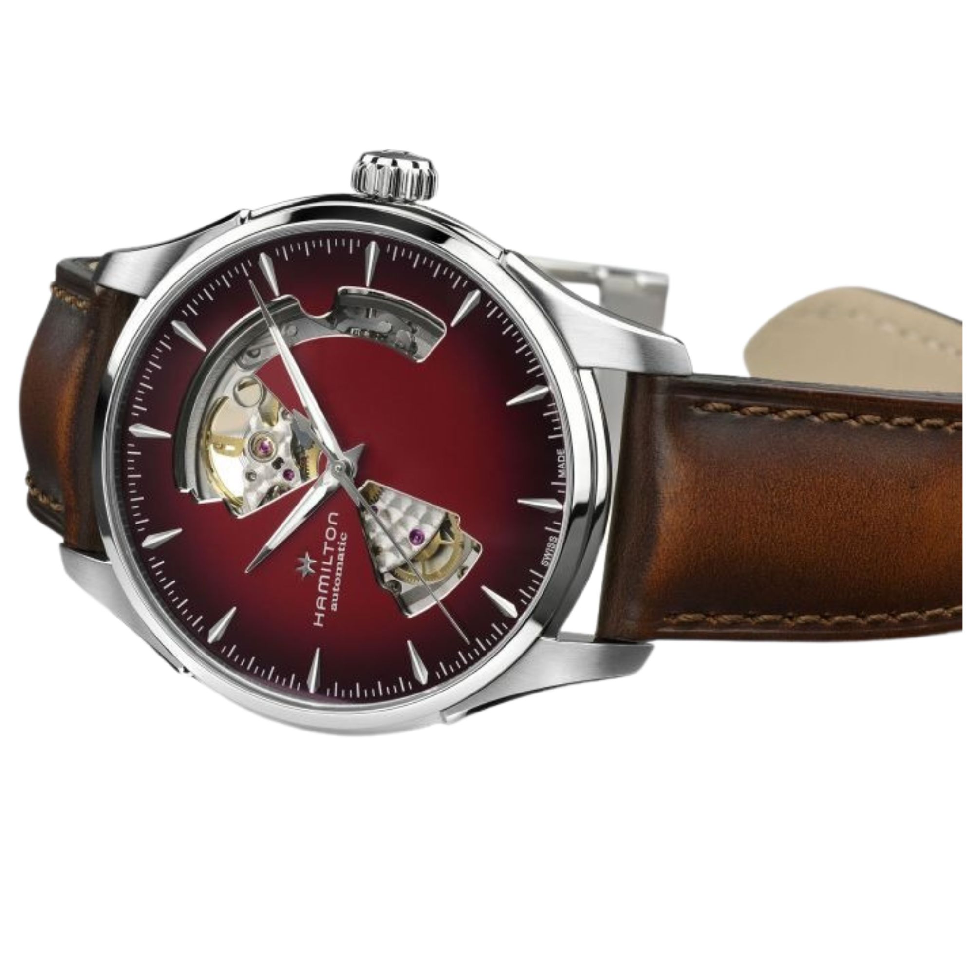 Montre Hamilton Jazzmaster Open Heart Auto cadran rouge bracelet acier 40 mm