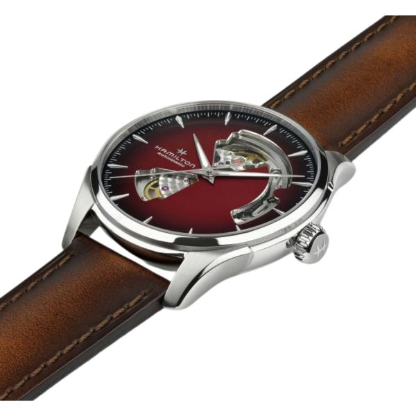 Montre Hamilton Jazzmaster Open Heart Auto cadran rouge bracelet acier 40 mm