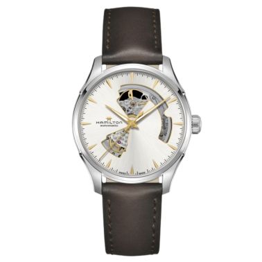 Montre Hamilton Jazzmaster Open Heart Auto cadran blanc bracelet cuir marron 40 mm