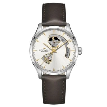 Montre Hamilton Jazzmaster Open Heart Auto cadran blanc bracelet cuir marron 40 mm