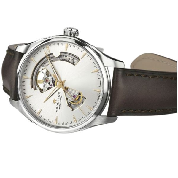 Montre Hamilton Jazzmaster Open Heart Auto cadran blanc bracelet cuir marron 40 mm