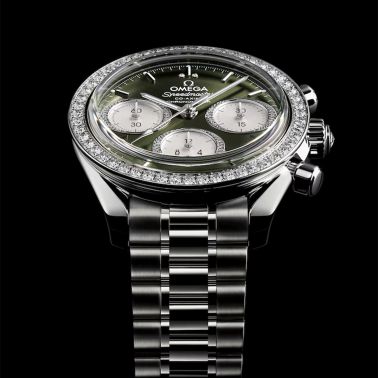 Omega Speedmaster 38 Diamonds Chronograph Co-Axial Chronometer automatic green dial steel bracelet 38 mm