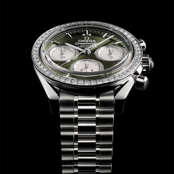 Omega Speedmaster 38 Diamonds Chronograph Co-Axial Chronometer automatic green dial steel bracelet 38 mm
