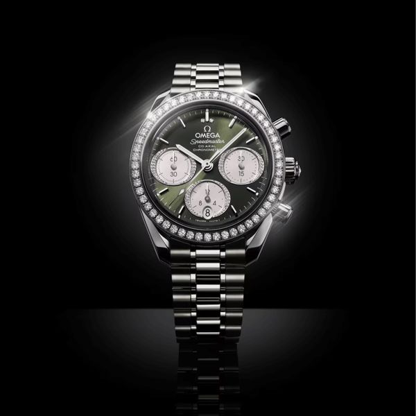 Omega Speedmaster 38 Diamonds Chronograph Co-Axial Chronometer automatic green dial steel bracelet 38 mm