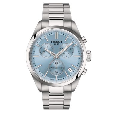 Tissot T-Classic PR 100 Chronograph quartz watch glacier blue dial steel bracelet 40 mm T150.417.11.351.00