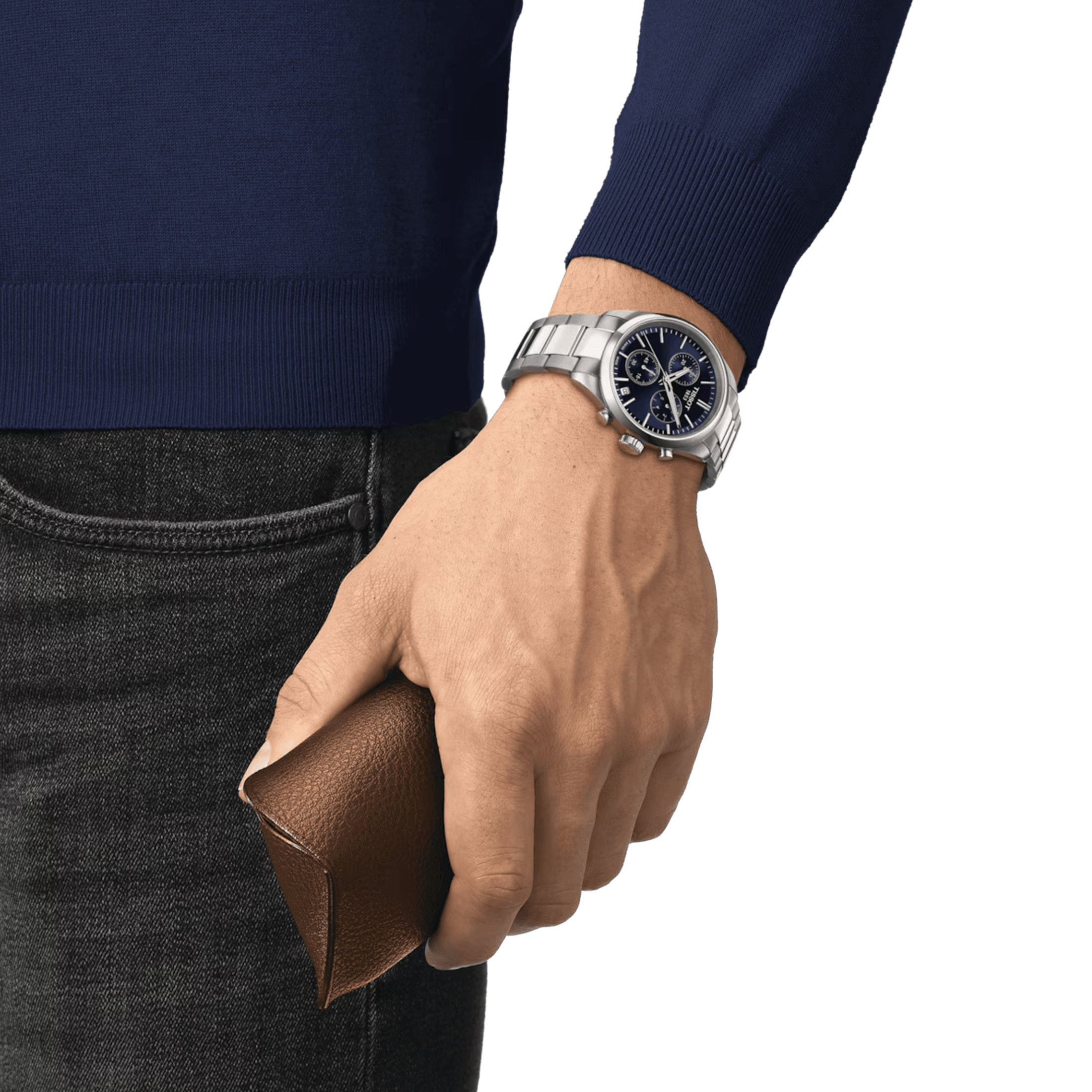 Tissot T-Classic PR 100 Chronograph quartz watch blue dial steel bracelet 40 mm T150.417.11.041.00