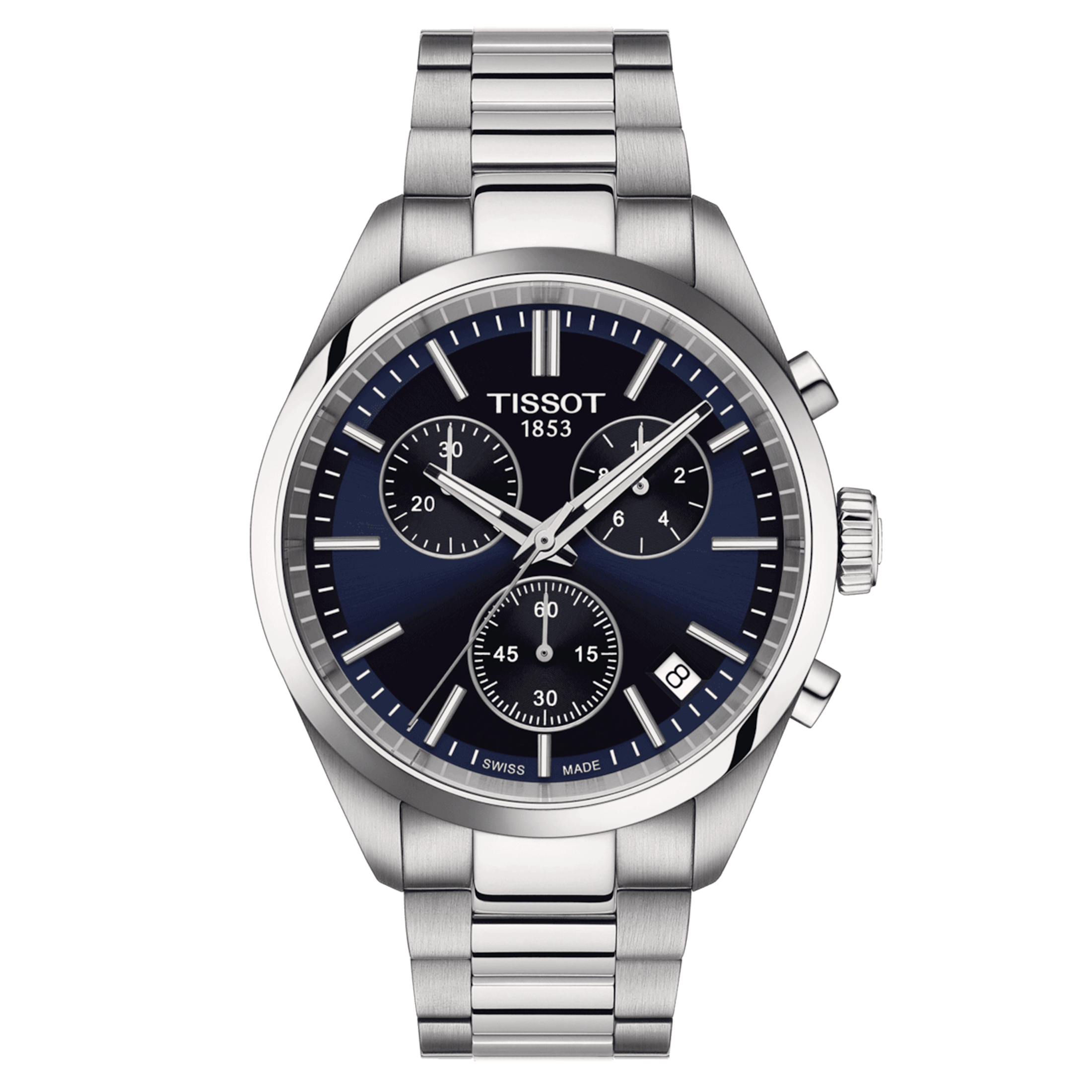 Tissot T-Classic PR 100 Chronograph quartz watch blue dial steel bracelet 40 mm T150.417.11.041.00