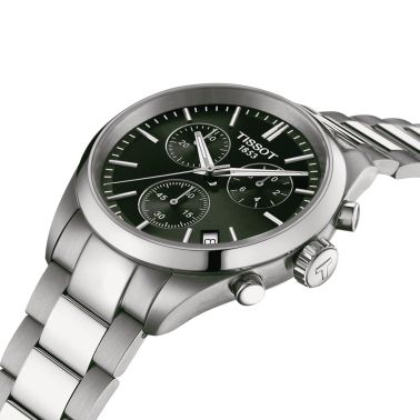 Montre Tissot T-Classic PR 100 Chronograph quartz cadran vert bracelet acier 40 mm T150.417.11.091.00