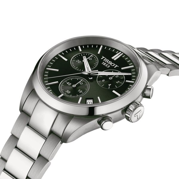 Montre Tissot T-Classic PR 100 Chronograph quartz cadran vert bracelet acier 40 mm T150.417.11.091.00