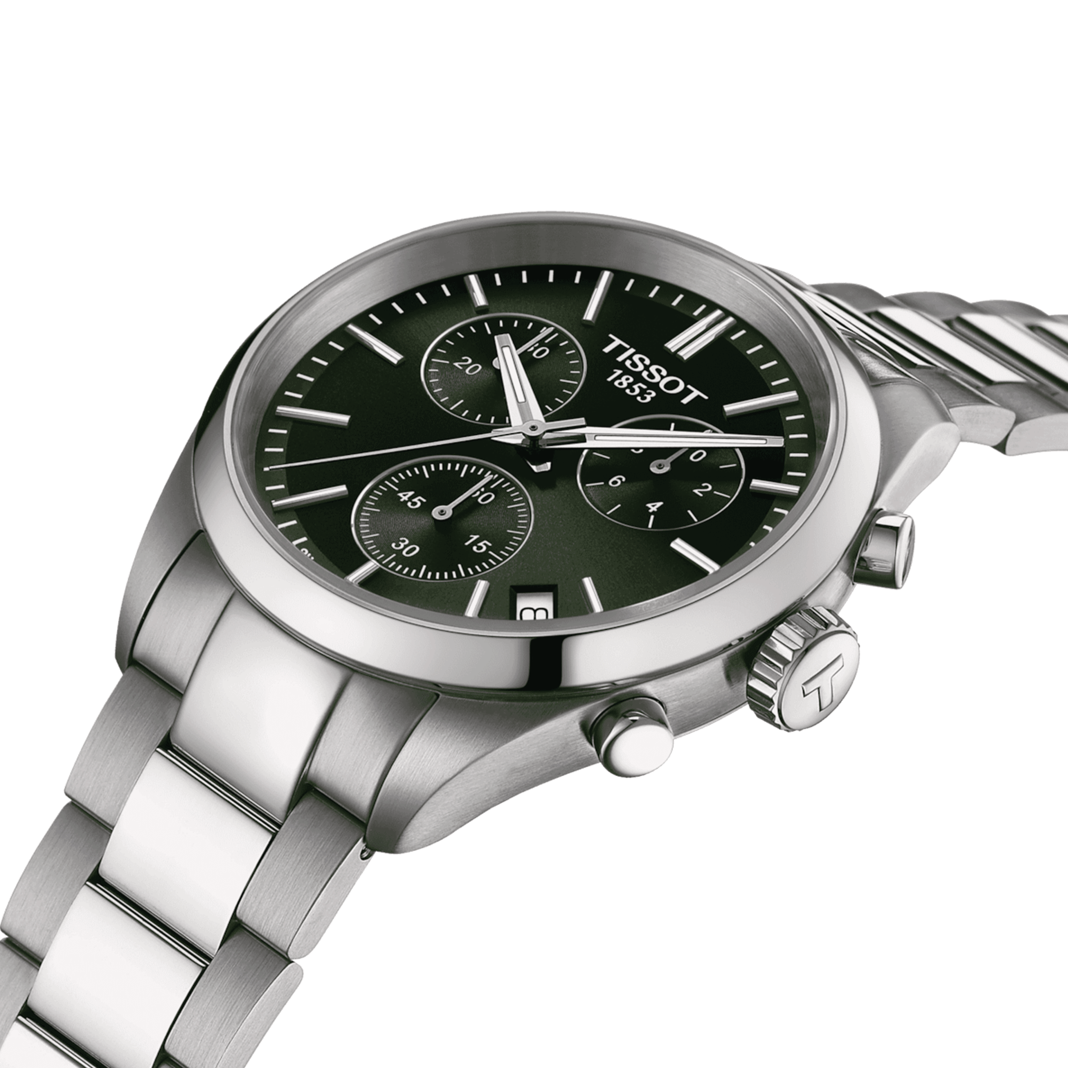 Tissot T-Classic PR 100 Chronograph quartz watch green dial steel bracelet 40 mm T150.417.11.091.00