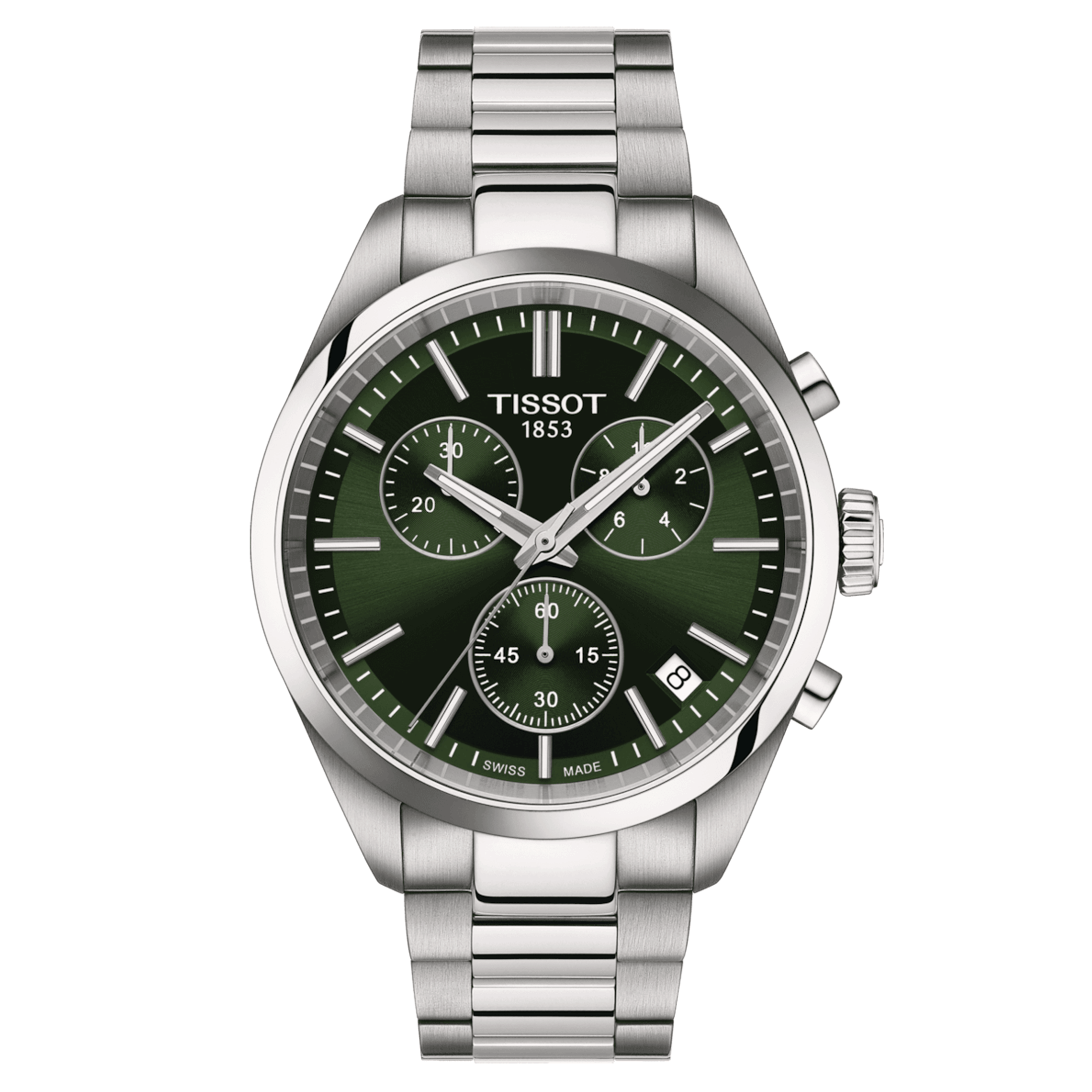 Tissot T-Classic PR 100 Chronograph quartz watch green dial steel bracelet 40 mm T150.417.11.091.00