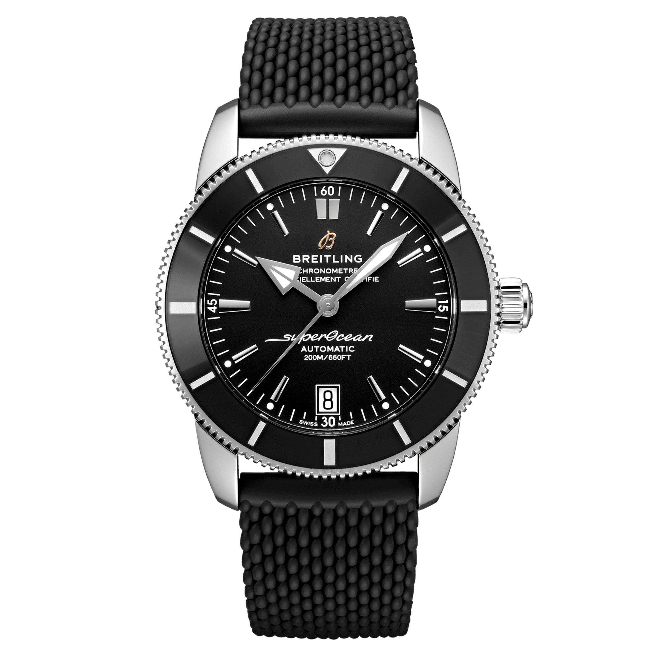 Montre Breitling Superocean Heritage B20 automatique cadran noir bracelet caoutchouc noir 42 mm AB2010121B1S1