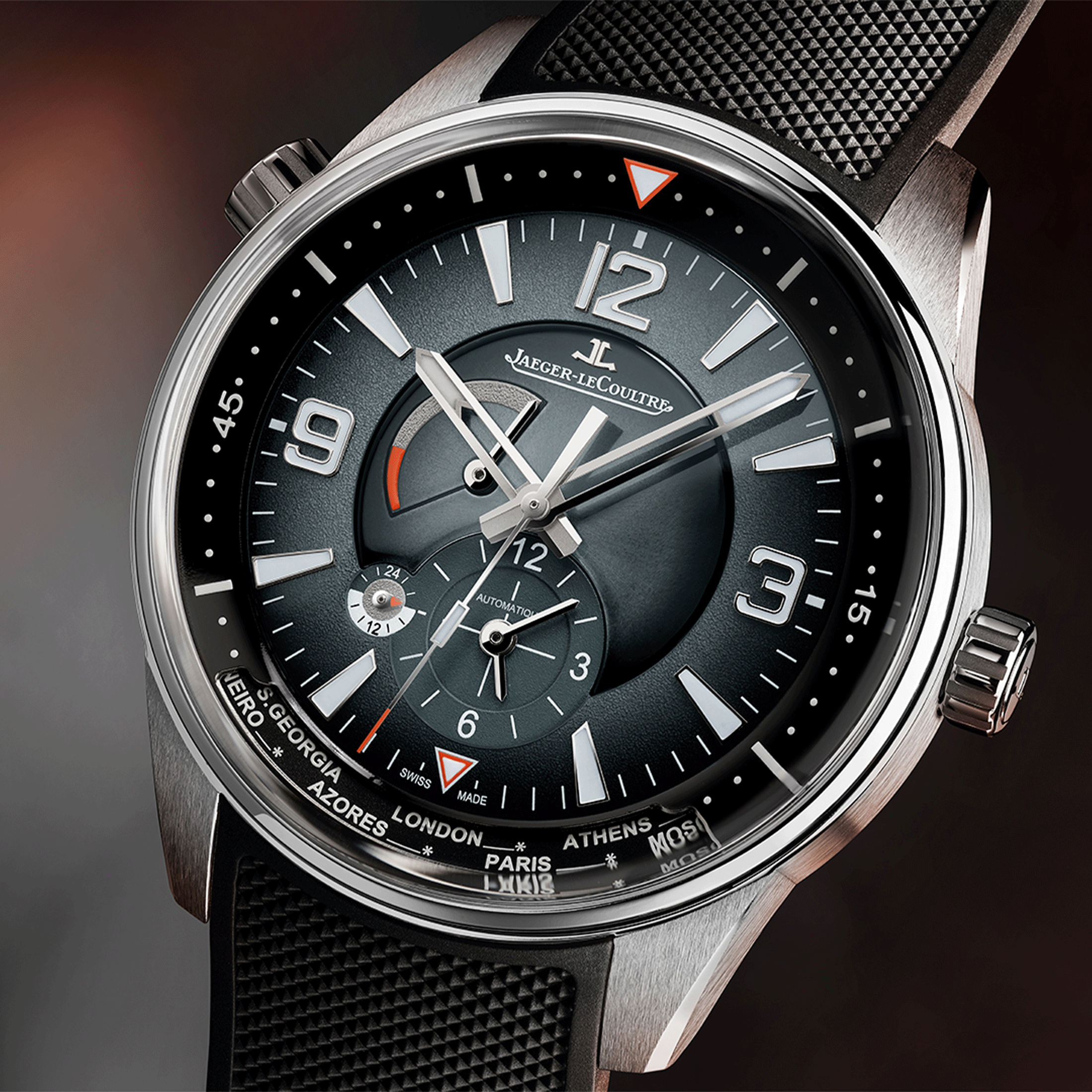 Jaeger-LeCoultre Polaris Geographic automatic grey lacquered dial rubber strap 42 mm