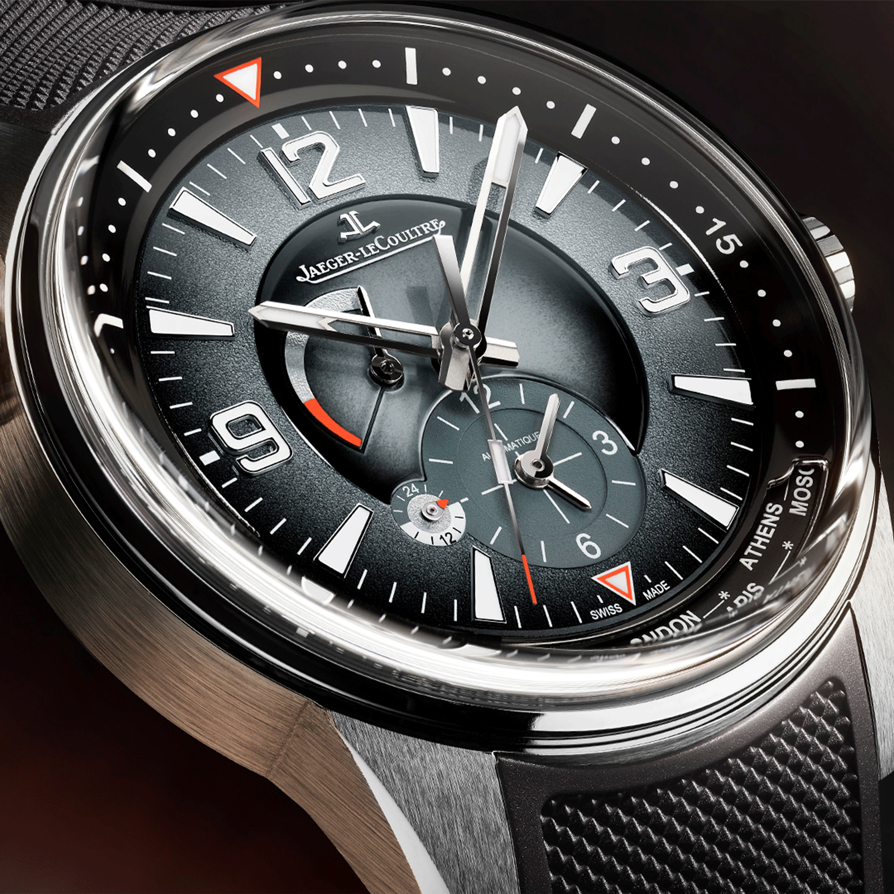 Jaeger-LeCoultre Polaris Geographic automatic grey lacquered dial rubber strap 42 mm