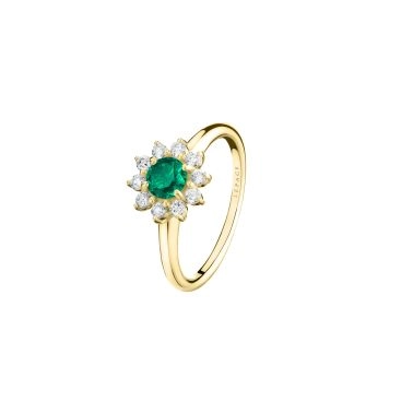 Lepage Marguerite ring in yellow gold, emerald and diamonds