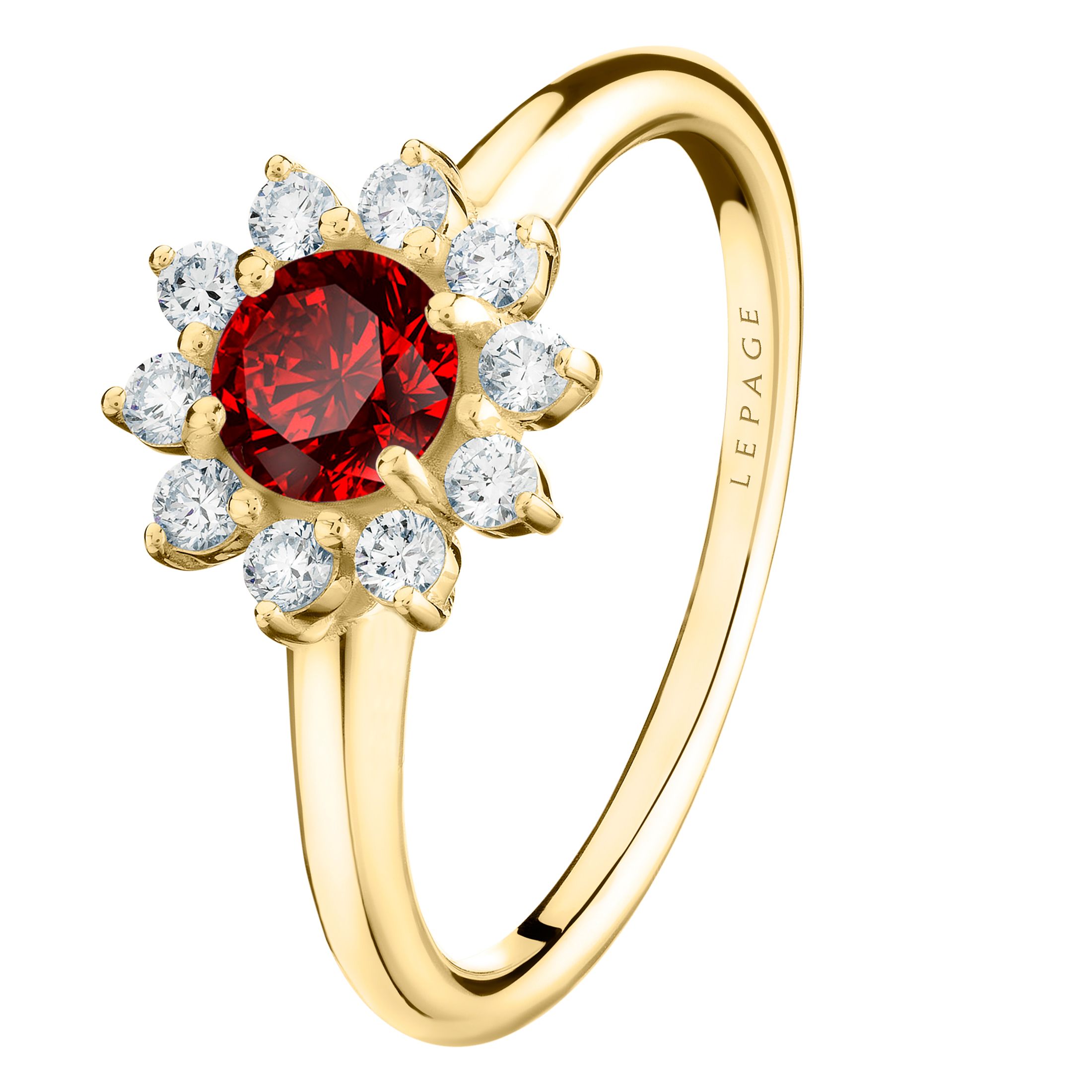 Bague Marguerite en or jaune, rubis et diamants LEPAGE
