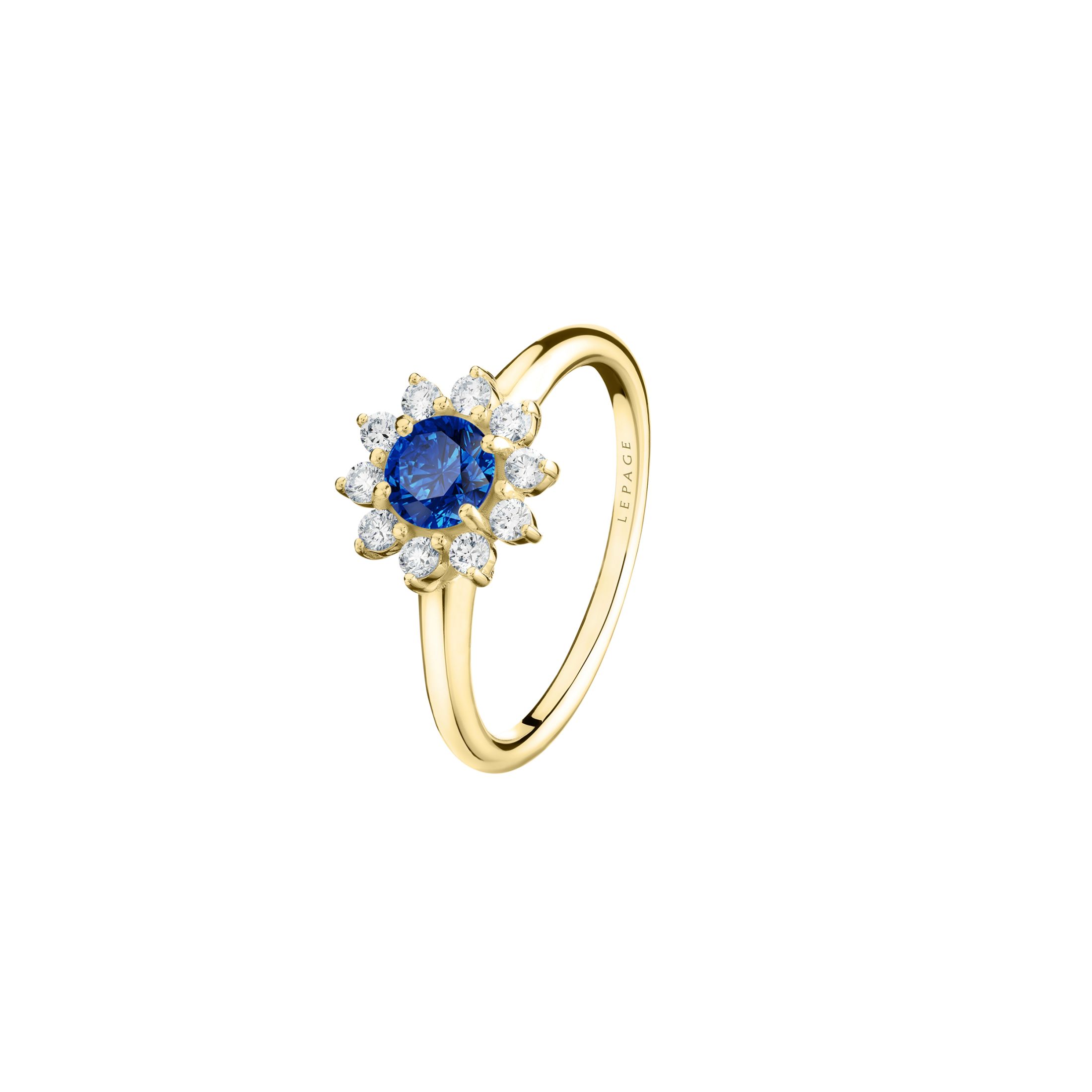 Bague Marguerite en or jaune, saphir et diamants LEPAGE