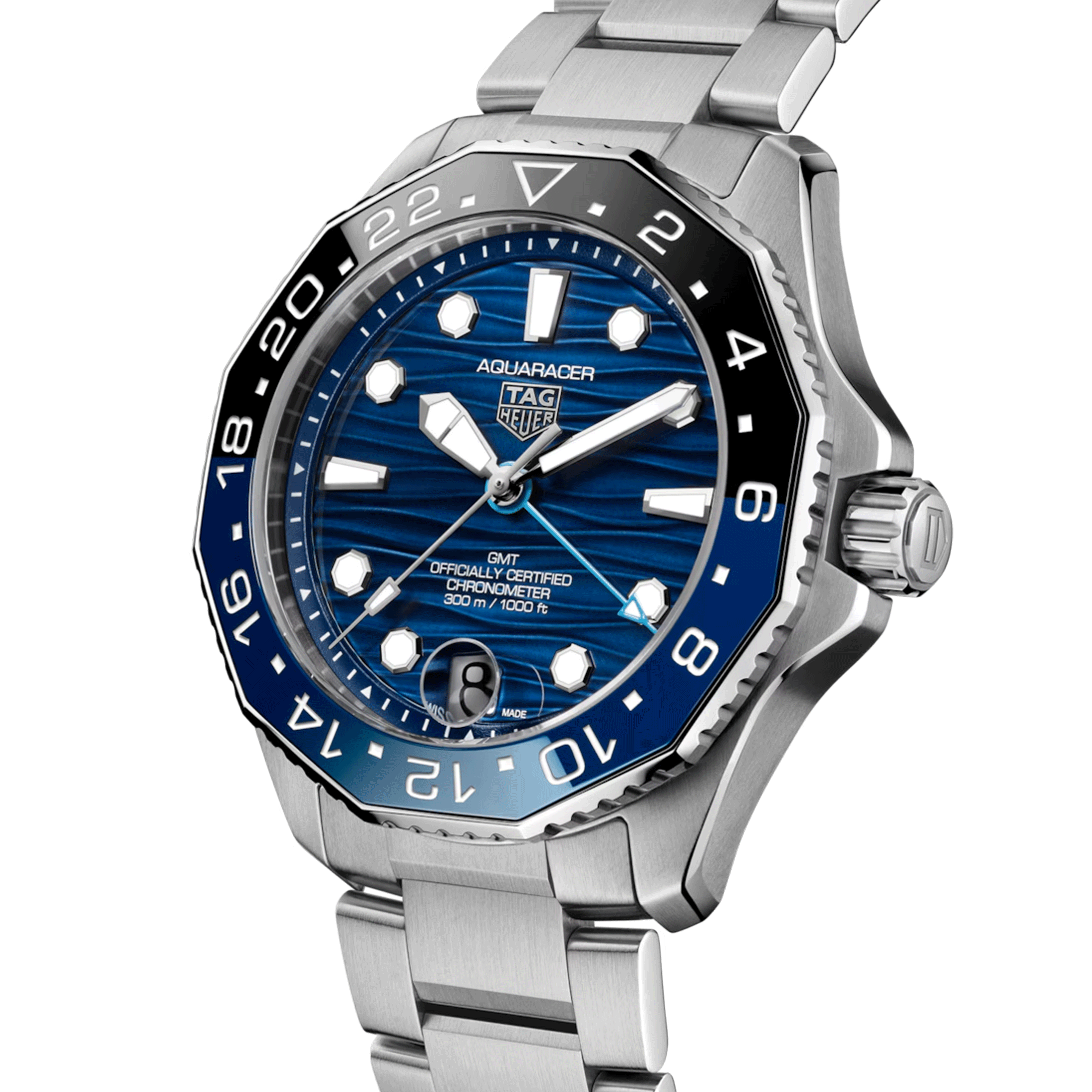 TAG Heuer Aquaracer Professional 300 GMT automatic watch blue dial steel bracelet 42 mm