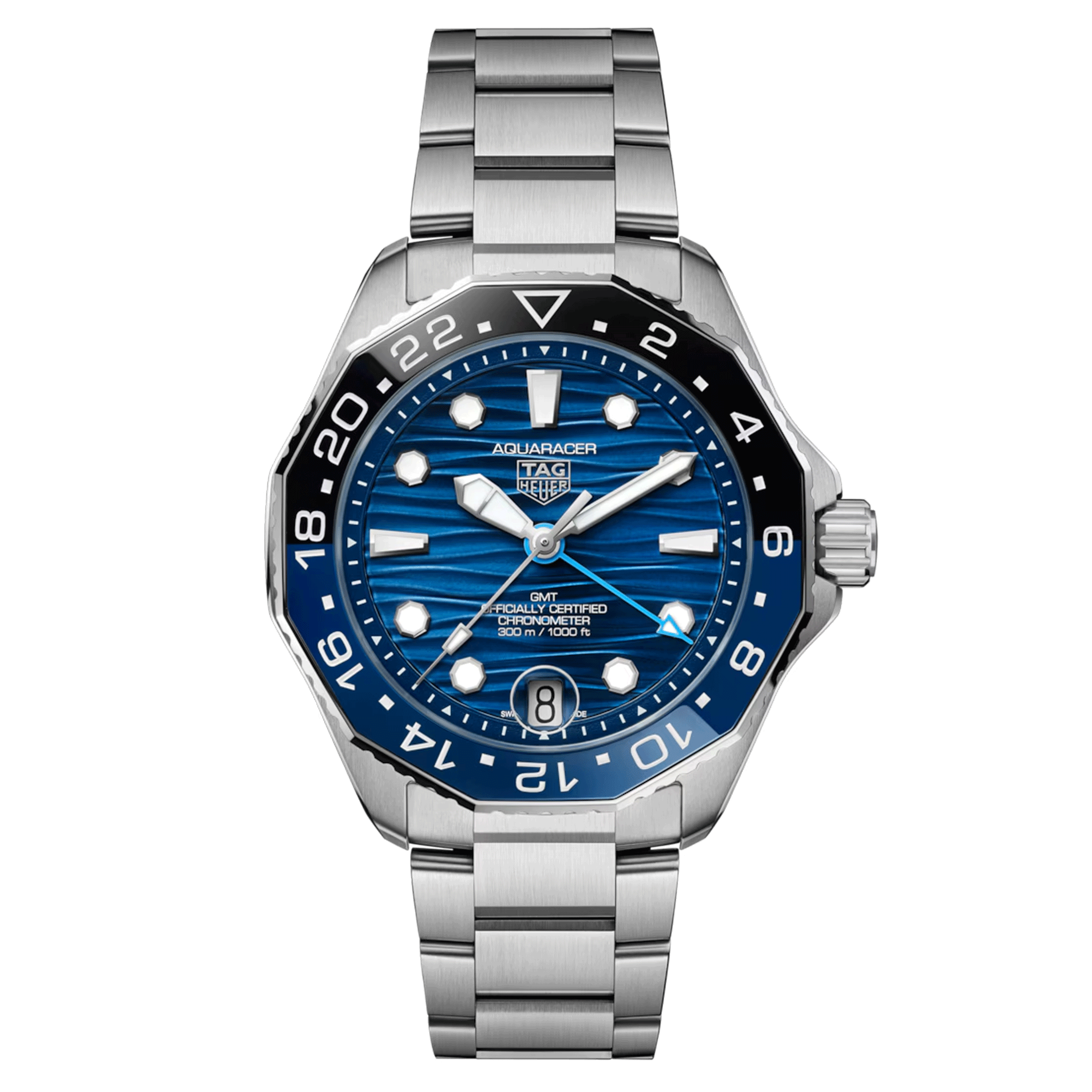 TAG Heuer Aquaracer Professional 300 GMT automatic watch blue dial steel bracelet 42 mm