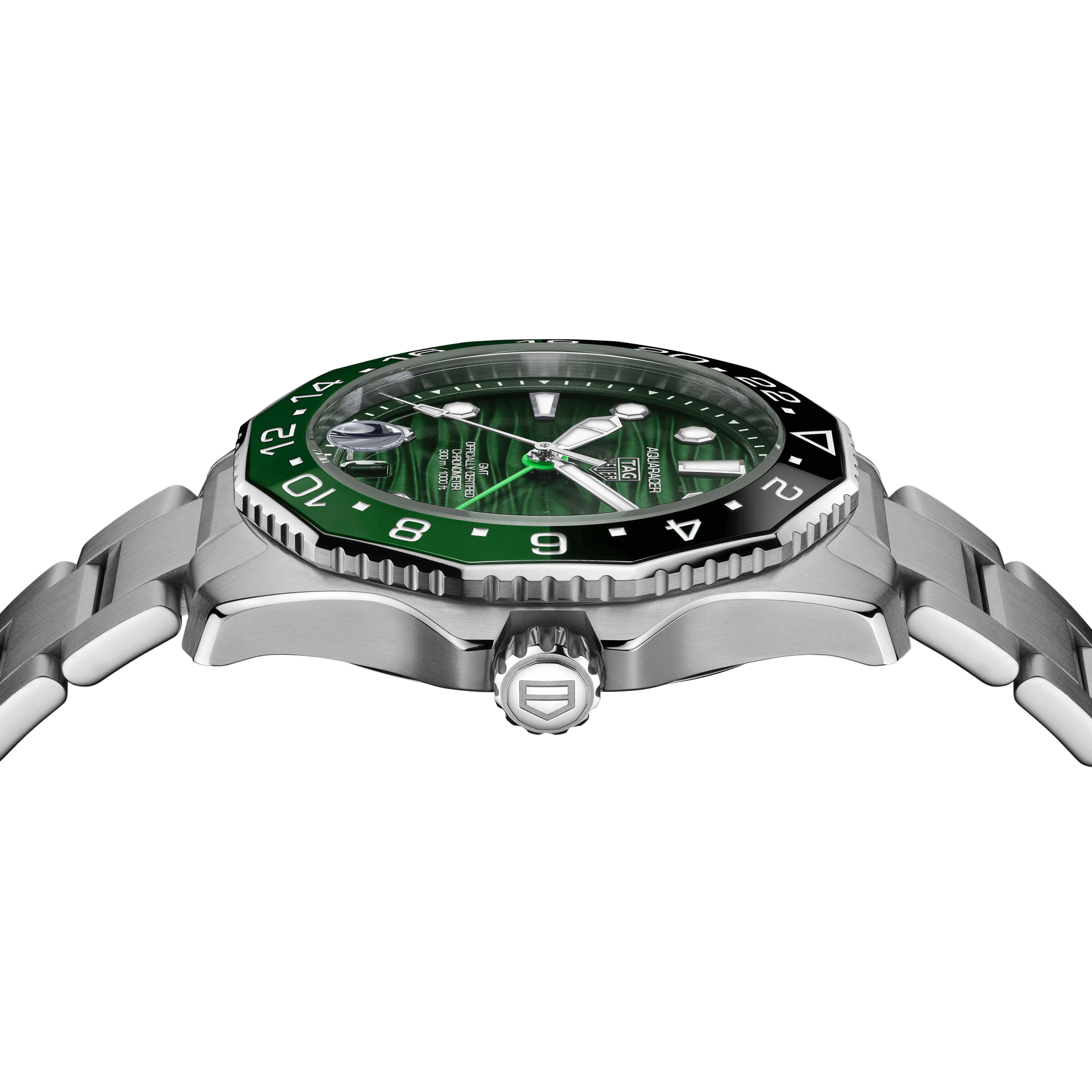 TAG Heuer Aquaracer Professional 300 GMT automatic watch green dial steel bracelet 42 mm WBP5115.BA0013