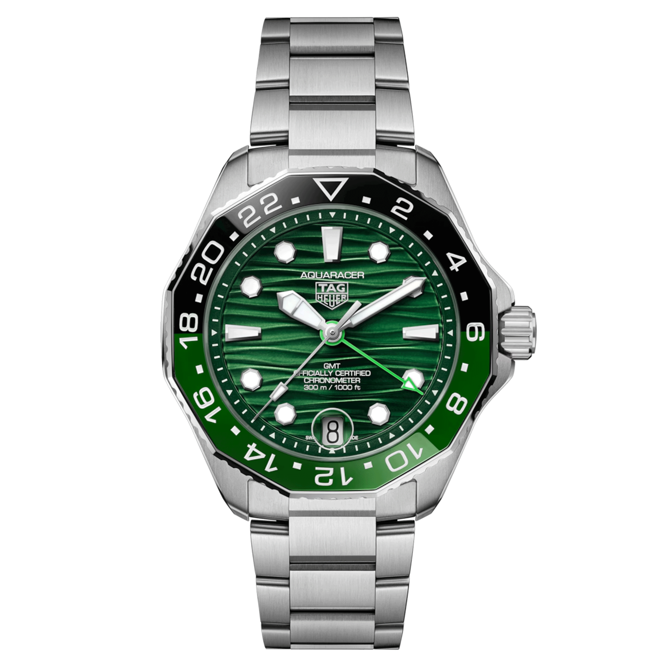 Montre TAG Heuer Aquaracer Professional 300 GMT automatique cadran vert bracelet acier 42 mm WBP5115.BA0013