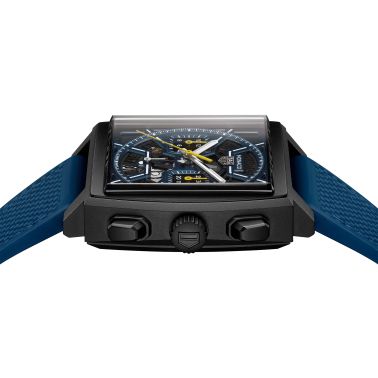 Montre TAG Heuer Monaco Skeleton Chronograph "The Dark Blue" automatique cadran squelette cuir et caoutchouc 39 mm