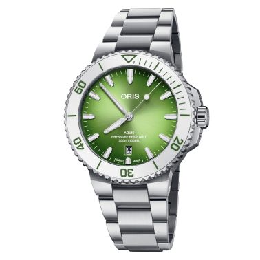 Montre Oris Plongée Aquis Date "Taste Of Summer" Calibre 733 automatique cadran vert bracelet acier 41,5 mm