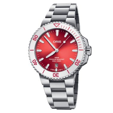 Montre Oris Plongée Aquis Date "Taste Of Summer" Calibre 733 automatique cadran rouge bracelet acier 41,5 mm