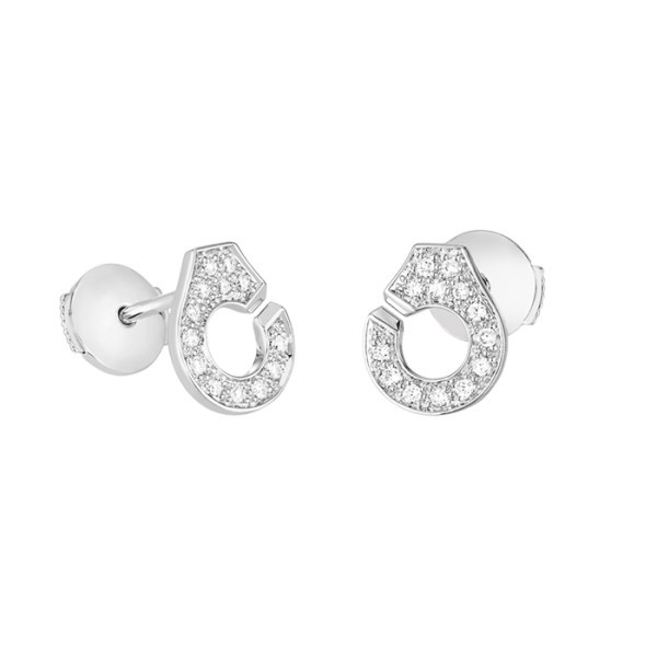 Puces d'oreilles Dinh Van Menottes R7,5 en or blanc et pavage diamants