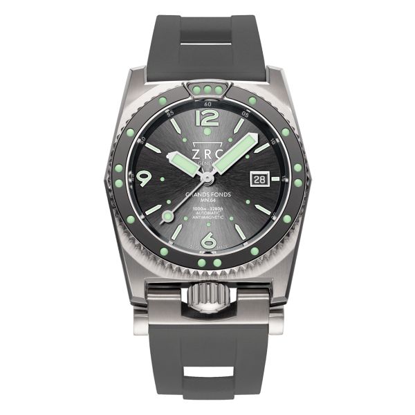 Montre ZRC Grands Fonds 300 MN64 Ruthénium automatique cadran gris bracelet caoutchouc 41,5 mm