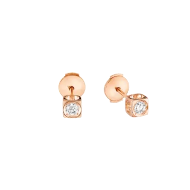 Puces d'oreilles Dinh Van Le Cube Diamant en or rose et diamants
