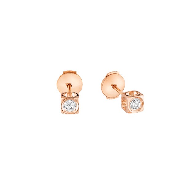 Puces d'oreilles Dinh Van Le Cube Diamant en or rose et diamants