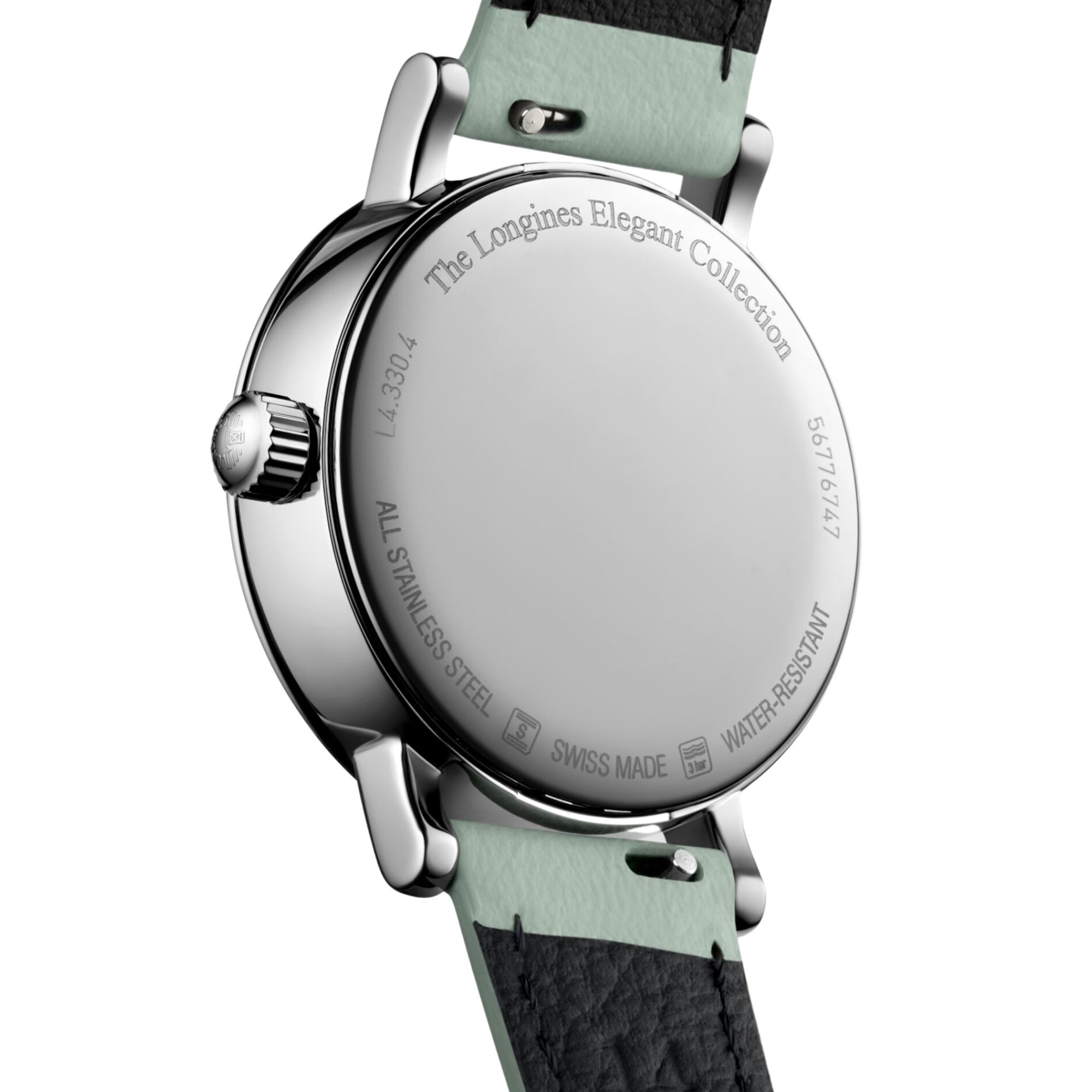 Montre Longines Elegant collection Phase de Lune quartz cadran blanc bracelet cuir vert 30 mm