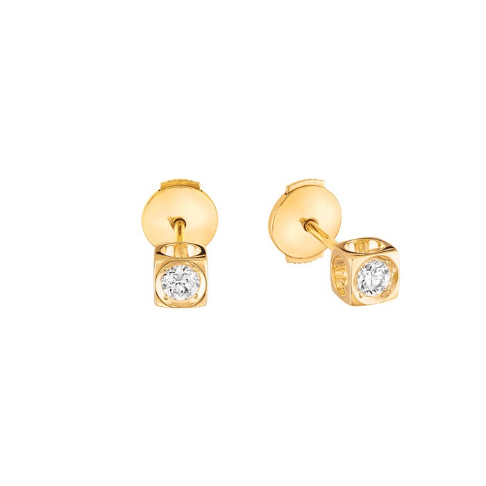 Puces d'oreilles Dinh Van Le Cube Diamant en or jaune et diamants